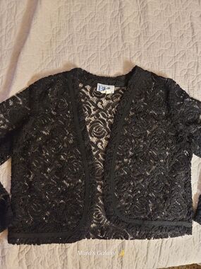 Vintage 90s BFA Classics Black Lace Open Front Cardigan Small Made in USA